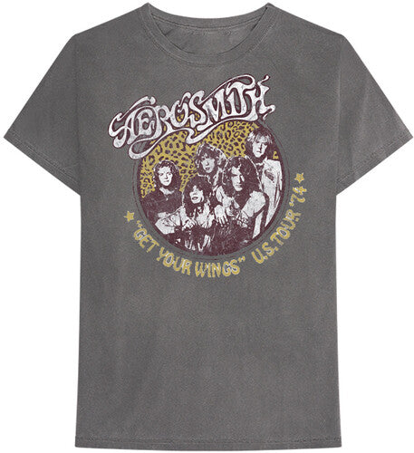Aerosmith - Get Your Wings US Tour 74 Cheetah Print Gray Unisex ShortSleeve T-shirt 2XL | Apparel