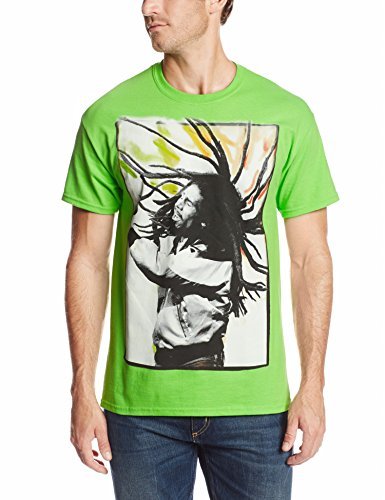 Bob Marley - Zion Rootswear Men'S Bob Marley Flying Dreads (Lime) T-Shirt, Green, Large | Apparel
