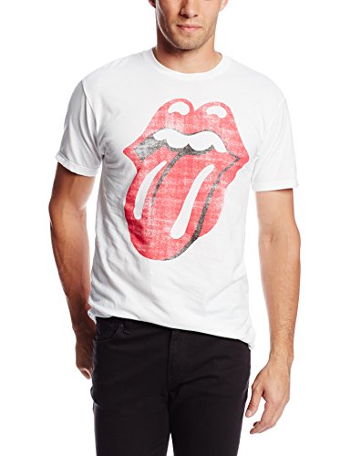 The Rolling Stones - Men'S Stones Classic Distressed Tongue On White T-Shirt, White, Small | Apparel