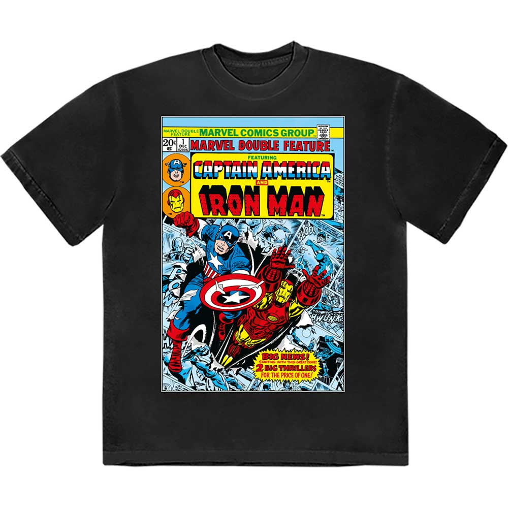 Marvel Comics - Captain America & Iron Man Comic Cover | T-Shirt Black