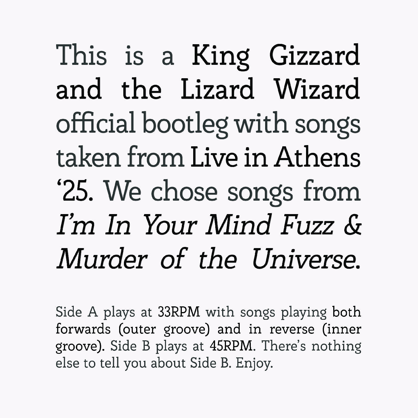 King Gizzard And The Lizard Wizard | Songs From I'M In Your Mind Fuzz & Murder Of The Universe Live In Athens '25 | Vinyl