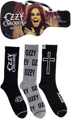 Ozzy Osbourne - Perri's - Ozzy Osbourne - Crew Socks (3 Pack Collector Guitar Shape Tin) (Large Item, Socks, 3 Pack) | Socks