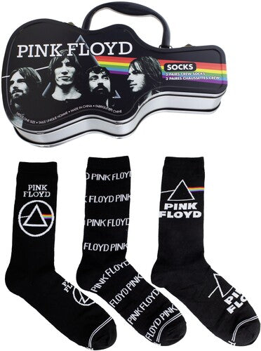 Pink Floyd - Perri's - Pink Floyd - Crew Socks (3 Pack Collector Guitar Shape Tin) (Large Item, Socks, 3 Pack) | Socks