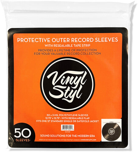 Vinyl Styl - Vinyl Styl®VS-P-012 12 Inch Outer Record Sleeves - Resealable Flap - 50 Count (Clear) | Record Sleeves