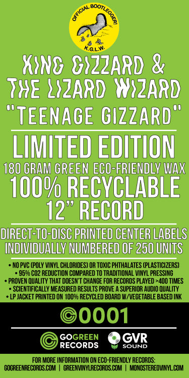 King Gizzard & The Lizard Wizard | Teenage Gizzard (Monostereo Exclusive | 180 Gram Eco-Friendly Green / 100% Recyclable) | Vinyl