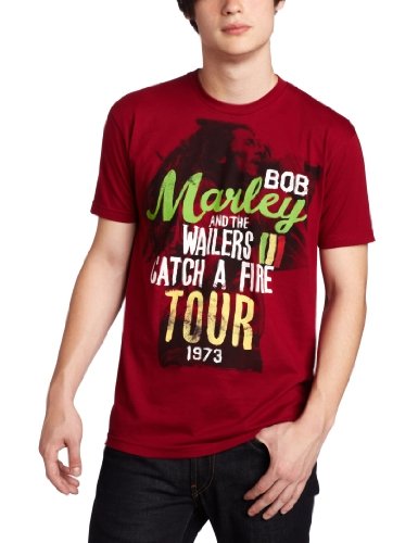 Bob Marley - Zion Rootswear Men'S Cedella Marley Short Sleeve Catch A Fire Tour T-Shirt ,Red,Large | Apparel