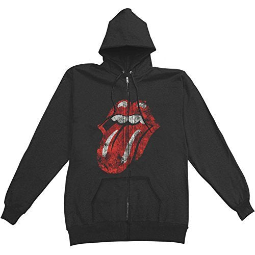 The Rolling Stones - Men'S Rolling Stones Distressed Tongue Zip-Up Hoodie, Black, Medium | Apparel