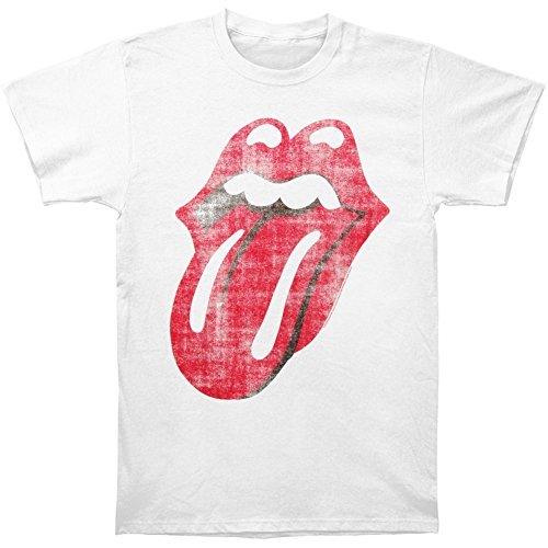 The Rolling Stones - Men'S Stones Classic Distressed Tongue On White T-Shirt, White, Medium | Apparel