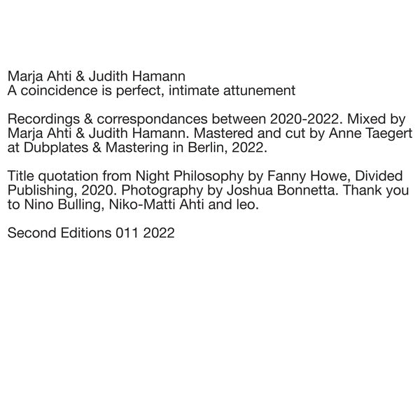 MARJA AHTI & JUDITH HAMANN - A coincidence is perfect, intimate attunement | Vinyl