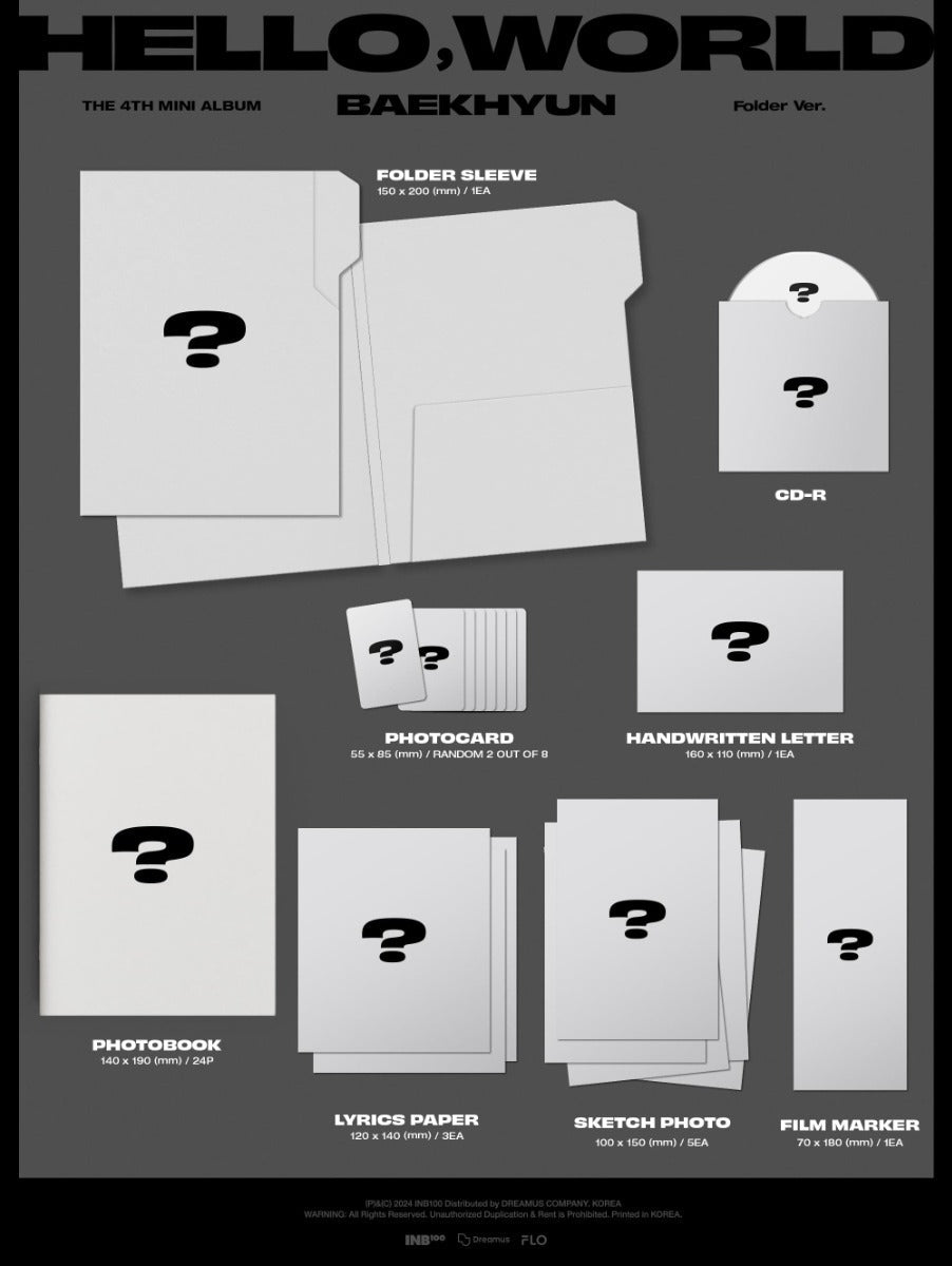 Baekhyun - Hello, World - Folder Version - incl. 24pg Photobook, Lyrics Paper, Sketch Photo, Film Marker, Handwritten Letter + 2 Photocards [Import] | CD
