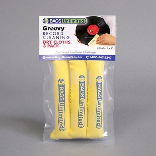 Bags Unlimited | Bags Unlimited ASA-2D - Groovy Record Cleaning Cloth 3 Pk - Microfiber (Yellow) | Turntable Accessories