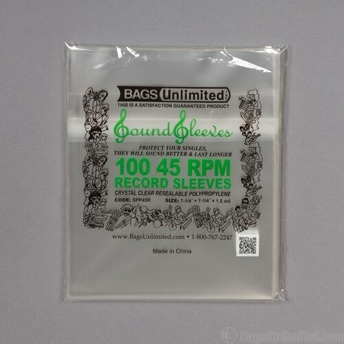 Bags Unlimited | Bags Unlimited SPP45R - 7 IN 45 RPM Outer Record Sleeve - Resealable - 100 CNT | Sleeves