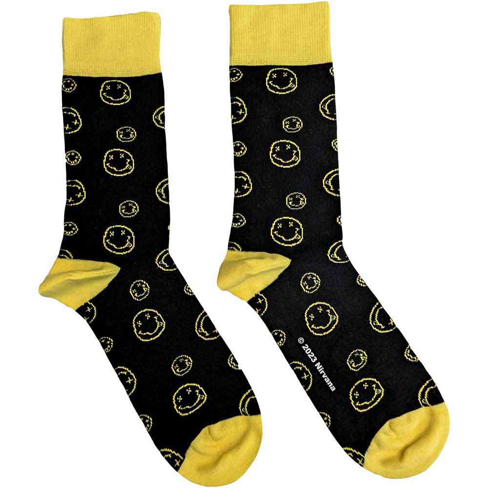 Nirvana - Outline Happy Faces | Socks Black