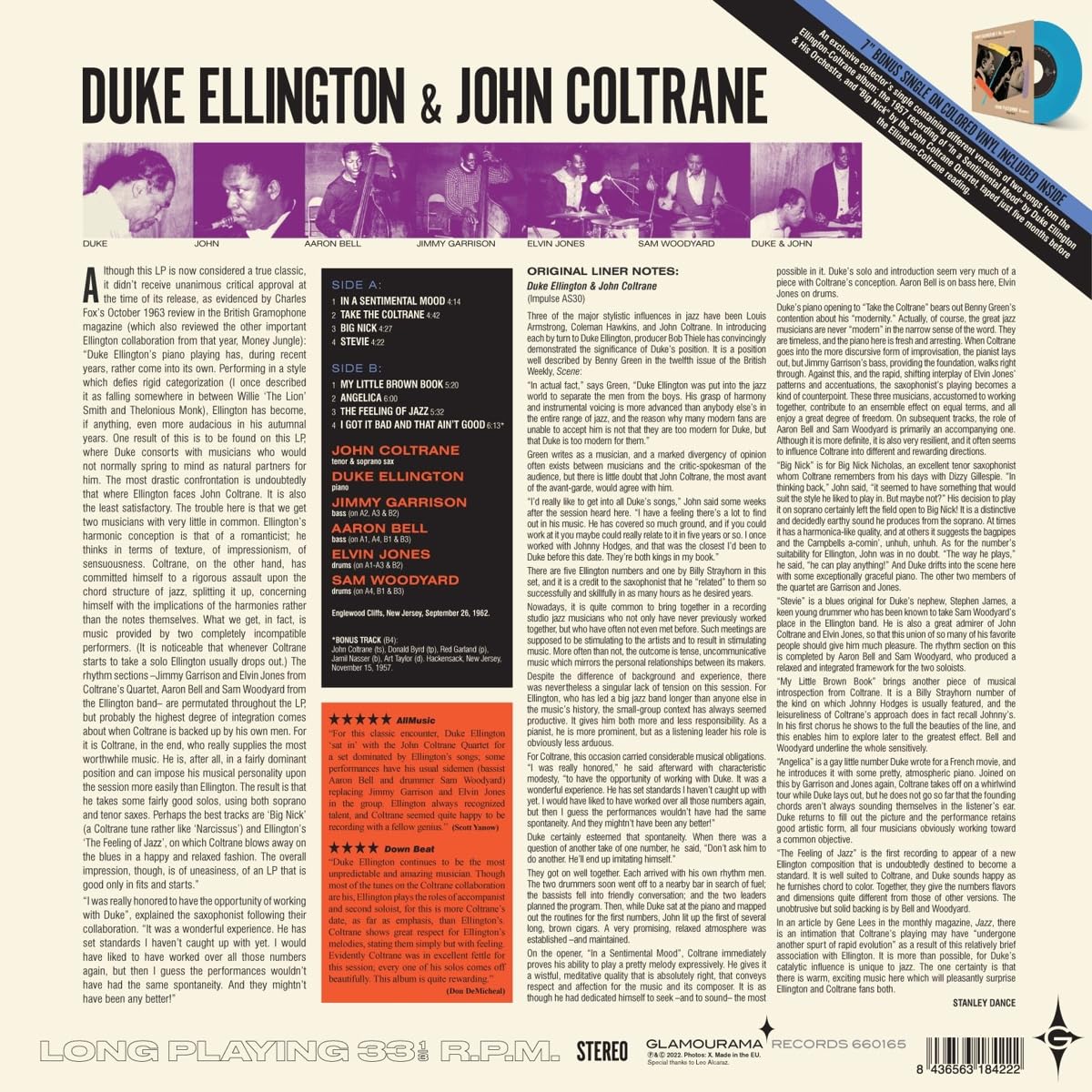 Duke Ellington & John Coltrane - Duke Ellington & John Coltrane (180 Gram Blue Colored Vinyl with Bonus 7-Inch) [Import] | Vinyl