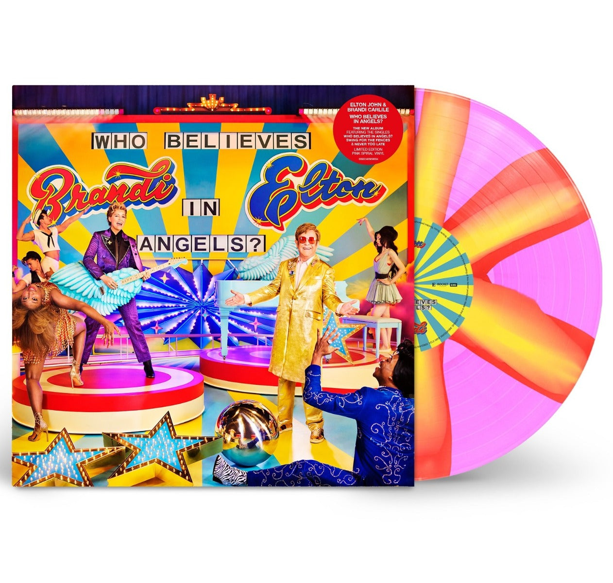 Elton John & Brandi Carlile - Who Believes In Angels? (Indie Exclusive, Limited Edition, Pink & Orange Spiral Colored Vinyl) | Vinyl