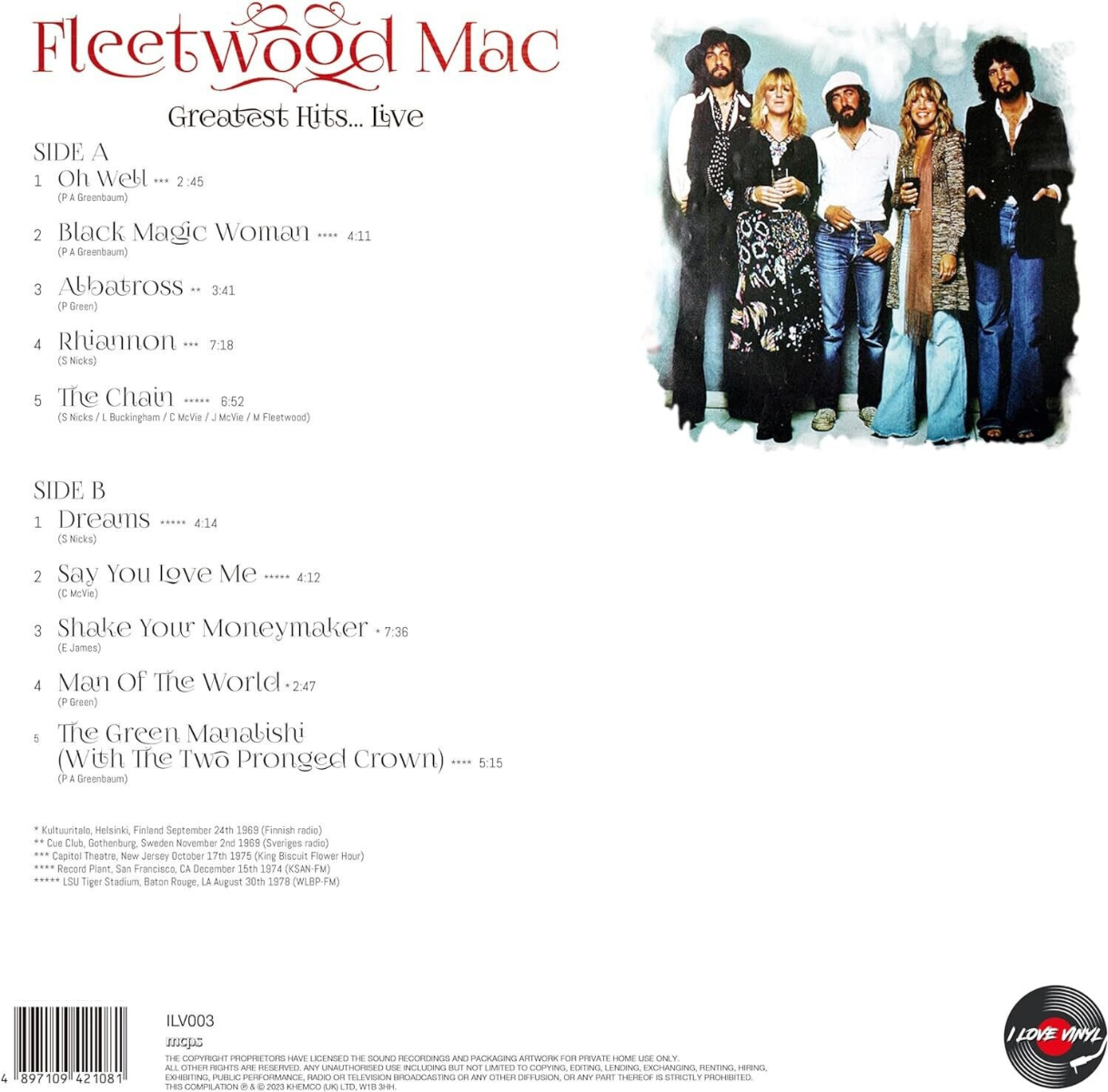 Fleetwood Mac - Greatest Hits... Live: The Record Plant 1974 [Import] | Vinyl
