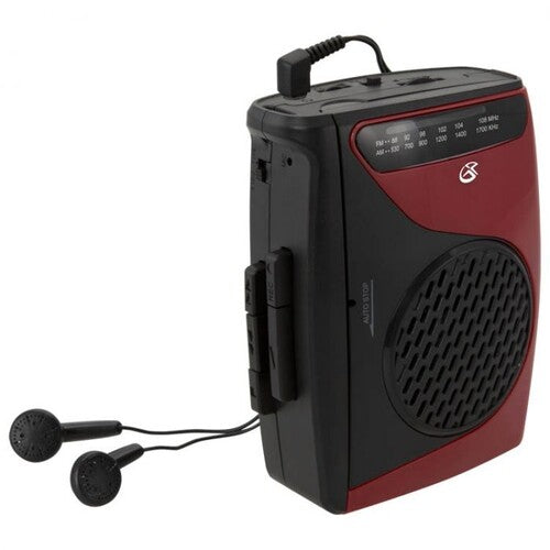 Jensen | GPX CAS337 Portable Cassette Player with AM/FM Radio/Voice Record (Red, Black, Cassette Player) | Cassette Player