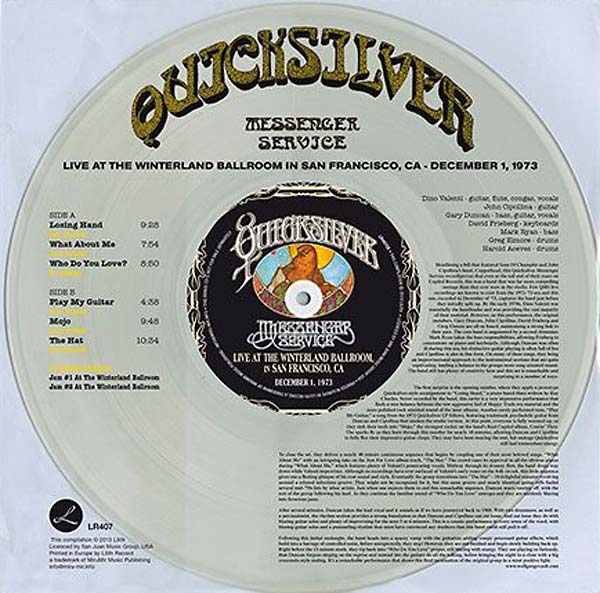 QUICKSILVER MESSENGER SERVICE - Live At The Winterland Ballroom In San Francisco, CA - December 1, 1973 | Vinyl