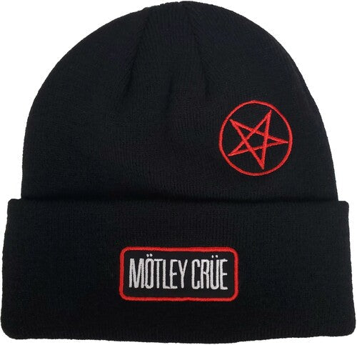 Motley Crue - Motley Crue - Embroidered Twill Patch & Pentagram - Acrylic Knit Hat - Black BN400MOT (Hat, One Size Fits All, Black) | Hat