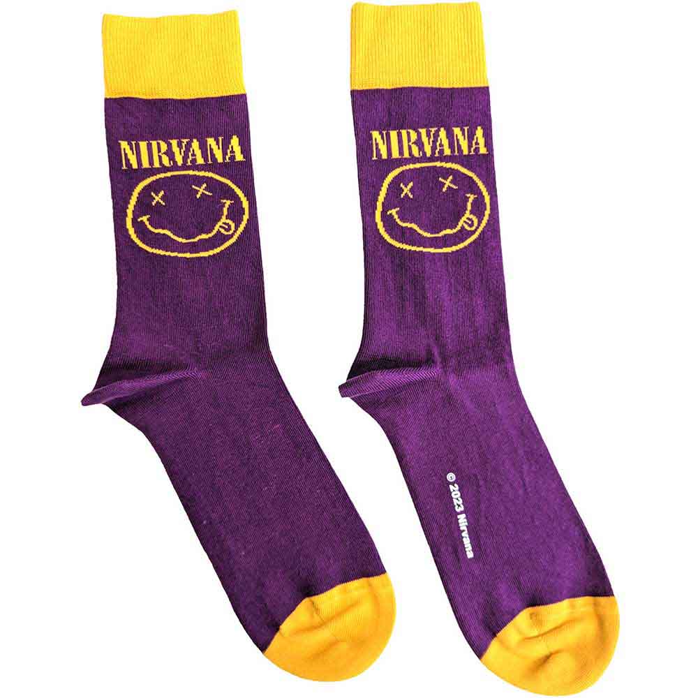 Nirvana - Yellow Happy Face | Socks Purple