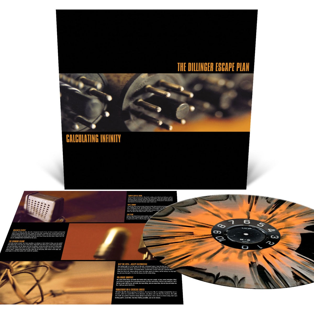 The Dillinger Escape Plan | Calculating Infinity (Halloween Orange, Metallic Silver and Black Tri Color Merge with Halloween Orange, Metallic Silver and Black Splatter) | Vinyl