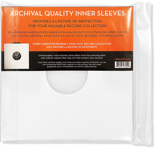 Vinyl Styl - Vinyl Styl® 12 Inch Archival Inner Record Sleeves - HDPE-Lined - 50 Count (White) | Inner Record Sleeves