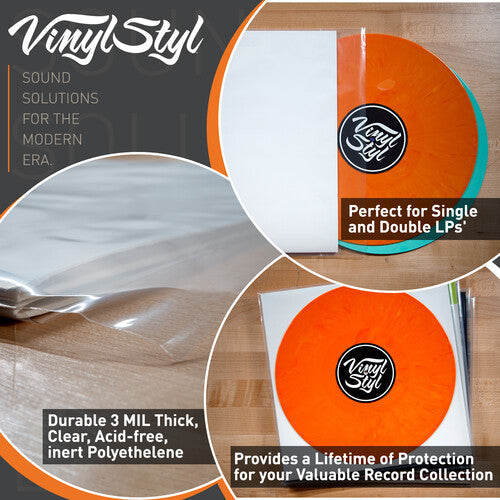 Vinyl Styl - Vinyl Styl®VS-P-012 12 Inch Outer Record Sleeves - Resealable Flap - 50 Count (Clear) | Record Sleeves