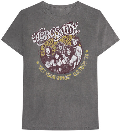Aerosmith | Get Your Wings US Tour 74 Cheetah Print Gray Unisex ShortSleeve T-shirt 2XL | Apparel