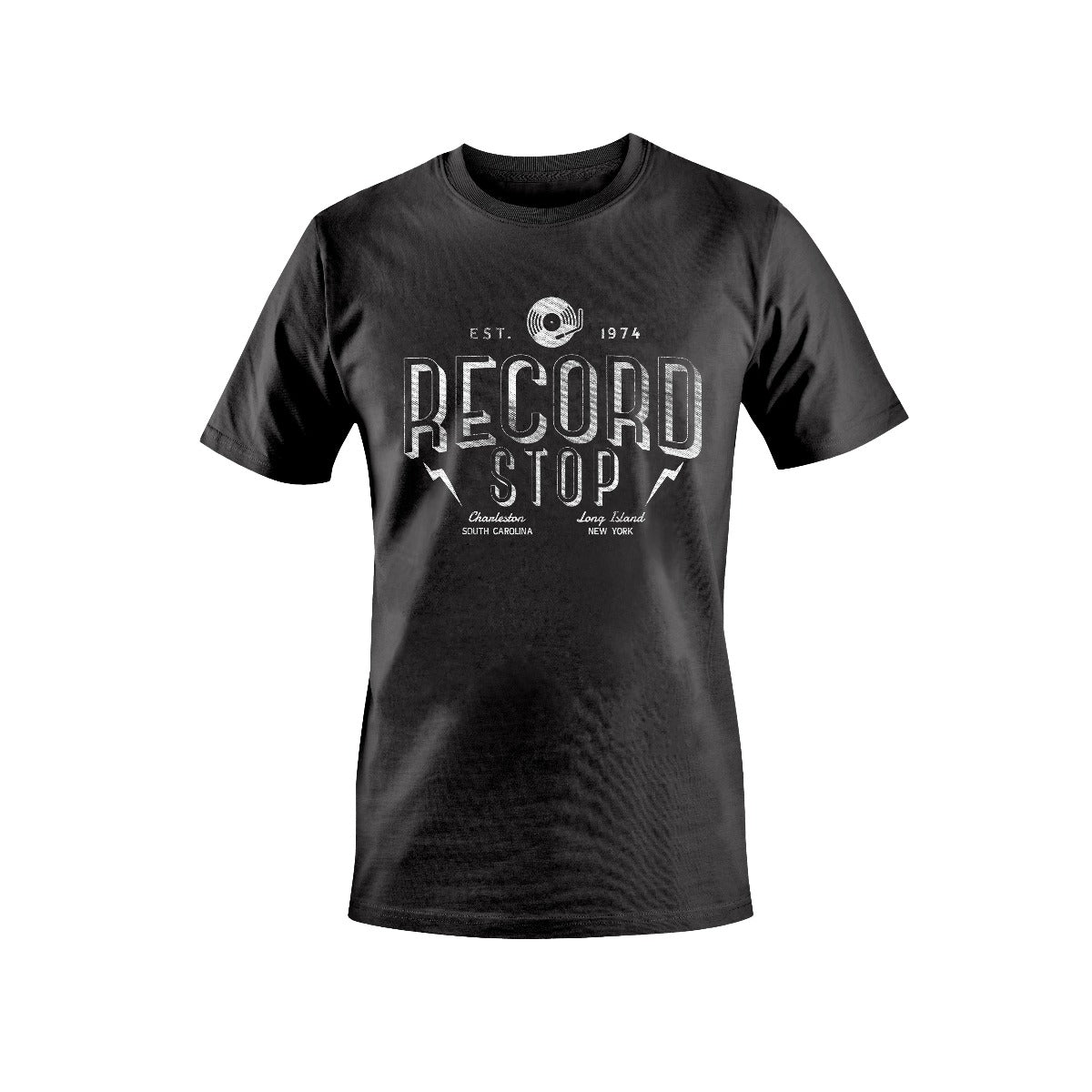 Record Stop CHS | Record Stop Vintage Tee-Charcoal-Large | Apparel