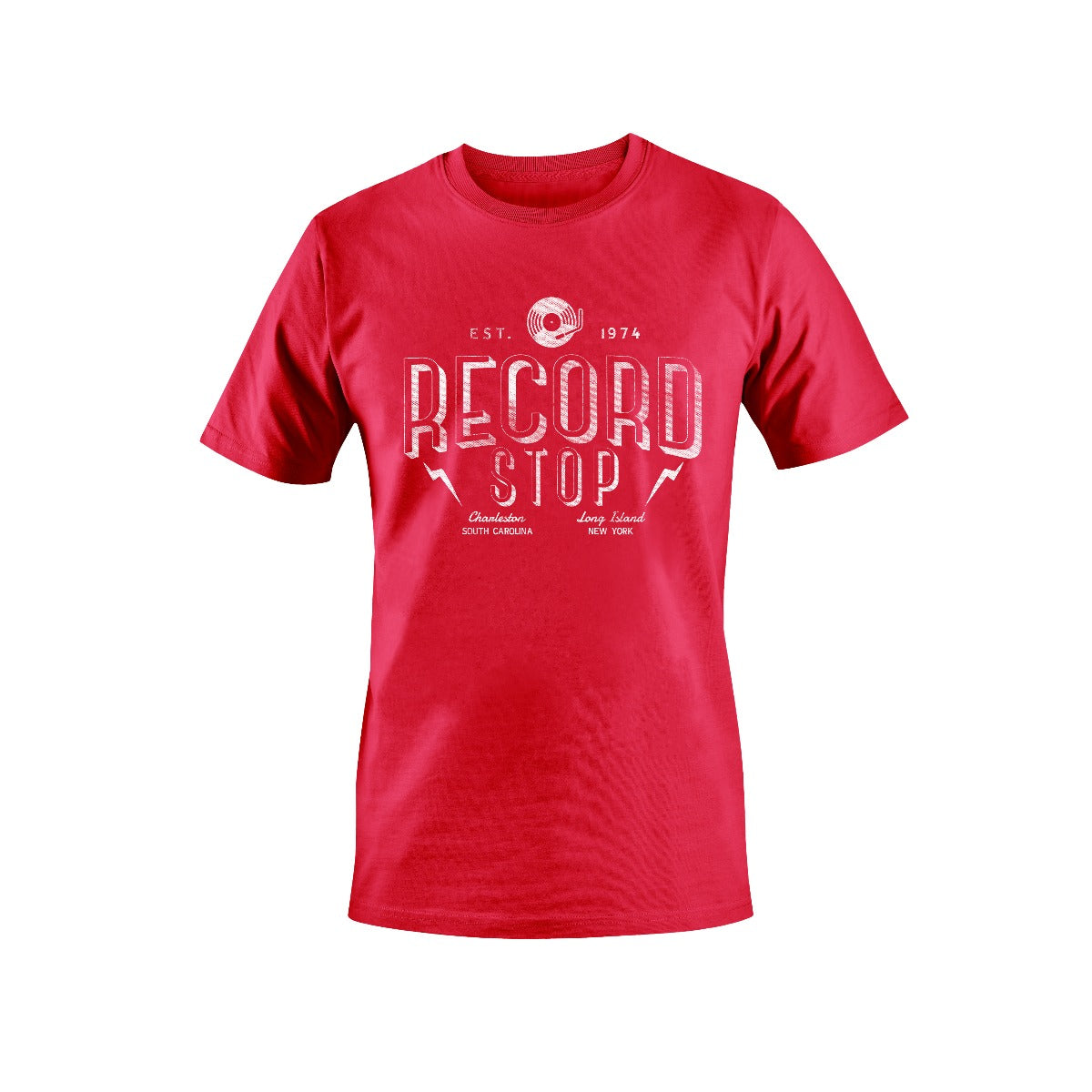 Record Stop CHS | Record Stop Vintage Tee-Red-Large | Apparel