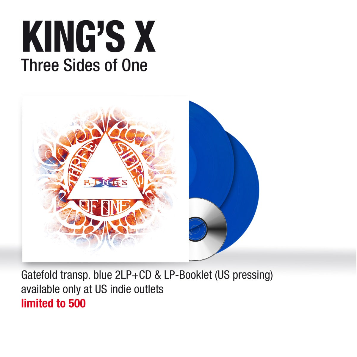 King's X | Three Sides Of One (Gatefold LP Jacket, Booklet, With CD, Clear Vinyl, Blue) | Vinyl - 0